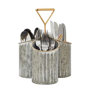 Porte-couverts en fer galvanisé abordable avec poignée dorée pour un transport facile et une solution de rangement moderne pour ustensiles de cuisine - Product Image 1