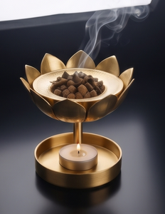 Porta Incienso Metálico Hecho a Mano de Dos Niveles con Forma de Flor de Loto, Calentador de Velas - Product Image 2