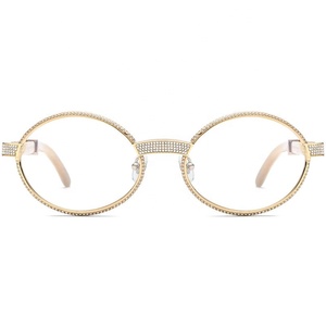 Lunettes élégantes à monture ronde dorée avec accents en cristal, verres anti-reflets à monture complète, accessoires unisexes pour adultes - Product Image 1