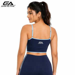 Conjunto de leggings de cintura alta y sujetador deportivo de alto soporte con espalda cruzada azul marino para mujer, ropa deportiva personalizada para gimnasio, fitness, yoga y entrenamiento, de secado rápido. - Product Image 2