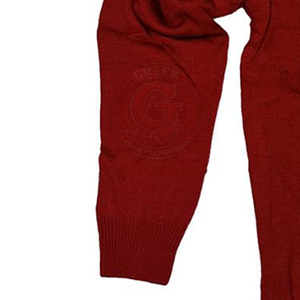 Cardigan à lettres grecques, rayures bordeaux et blanches, pull pour homme, tricoté en acrylique, col en V, manches longues, logo KAP, tenue universitaire - Product Image 4