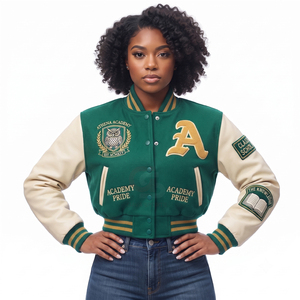 Chaqueta Varsity de Alta Calidad para Hombre y Mujer, Bordado Chenille, Mangas de Cuero, Personalizada con Letras de Béisbol, Forro Interior de Algodón - Product Image 1