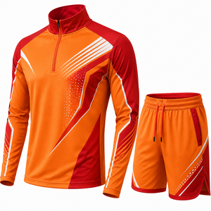 Men's Quarter-<b>Zip</b> Pullover Shorts Set Solid Knitted 100% Polyester Breathable Quick Dry Sporty 180g Spring Wear - Product Image 4