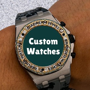 Precioso nuevo reloj de moissanita de muñeca Hip Hop de moda para hombres hecho con diamantes redondos de corte brillante y banda de goma verde - Product Image 4