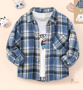 Chemises à carreaux décontractées pour garçons, 100 % coton, à manches longues, col rond, avec logo personnalisé, tricotées, séchage rapide, écologiques - Product Image 1