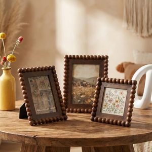 Classic Walnut Bead Border Handmade Eco-Friendly Waterproof <b>Vintage</b> Style Customizable Shape Wooden Photo <b>Frame</b> - Product Image 3