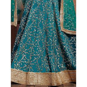 Green Embroidered Silk A-Line Plus Size Bridesmaid <b>Lehenga</b> Choli with Ruffles - Product Image 2
