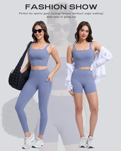 Women's Medium <b>Support</b> Scoop Neck Yoga Bra Spaghetti Strap Contrast Binding Eco-Friendly Four-Way Stretch <b>Crop</b> <b>Top</b> Front - Product Image 2