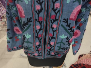 Veste en velours brodé bleu pour femme, manteau d'hiver classique, coton tissé à la main, doublure en lin rayé bohème - Product Image 5