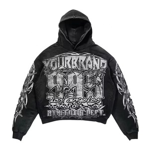 OEM survêtements personnalisés avec fermeture éclair et broderie au soleil sweatshirts avec impression bouffante sweatshirts 500GSM pullover survêtements lourds pour hommes - Product Image 3