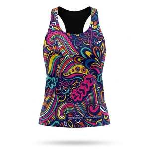 Custom Women's Pickleball Psychedelic doodle print athletic tank <b>top</b> racer back crew neck Relaxed Straight Silhouette sportswear - Product Image 4