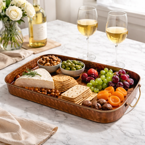 <b>Large</b> Hammered Copper <b>Tray</b> with Handles 18 Inch Rectangular, Handmade Copper <b>Serving</b> Platter for Kitchen Dining & Home Decor - Product Image 1