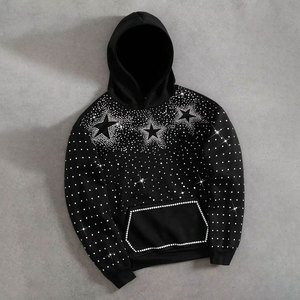 Sweat-shirts à capuche surdimensionnés personnalisés pour hommes, style Hip Hop Streetwear, entièrement brodés, en polaire, avec strass, poche respirante - Product Image 6