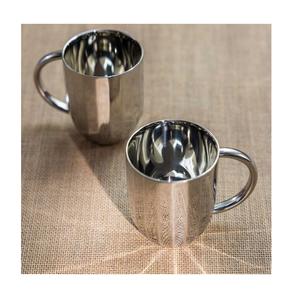 Mugs à café en acier inoxydable à paroi simple, élégants, finition polie miroir et métal mat. - Product Image 1