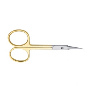 Ciseaux professionnels pour cuticules et broderie d'ongles, manche doré, pointe courbée, fabriqués en acier inoxydable de haute qualité par Life Care - Product Image 6