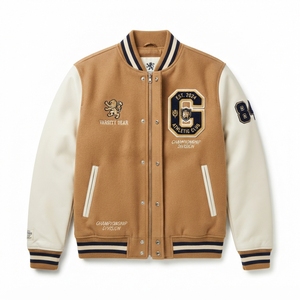 Blouson universitaire personnalisé en laine avec manches en cuir PU, vente en gros OEM ODM, pour homme, style vintage Letterman, veste bomber décontractée - Product Image 6