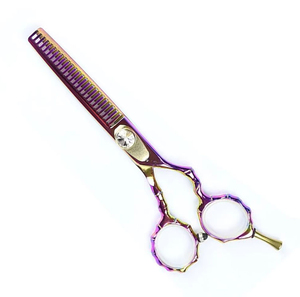 Ciseaux de coiffure professionnels japonais en acier inoxydable à dents fines, pour droitiers, finition or violet - Product Image 5