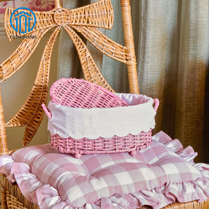 Panier de rangement en rotin rose fait main avec couvercle, organisateur en osier, boîte de rangement décorative pour la maison et la chambre d'enfant, vente en gros - Product Image 3