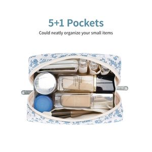 Pochette à fermeture éclair florale mignonne, petite trousse de maquillage de voyage avec compartiments, étui cosmétique pratique pour sac à main ou portefeuille, idéal pour les beautés nomades - Product Image 2