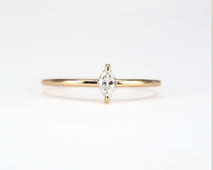 Women's Yellow Gold East-West 0.25 ct <b>Baby</b> Marquise Cut Lab Diamond Solitaire Engagement Ring in 18K Gold Everyday Fine Jewelry - Product Image 2