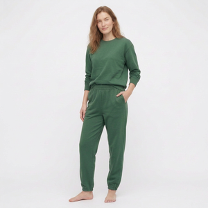 Plus Size Women's Green <b>Fleece</b> <b>Sweatshirt</b> Jogger Set Crew Neck Solid Color Casual Loose Fit Lounge Wear Full Length Pockets 300g - Product Image 5