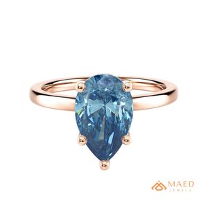 Bague en or 18 carats plaqué or avec diamant moissanite bleu en forme de poire, bague de fiançailles, bijoux de luxe pour femmes, USA - Product Image 1