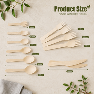 Couverts en bois écologiques, couteau, fourchette et cuillère biodégradables, ensemble de couverts de voyage recyclables, ustensiles jetables sans danger pour les aliments. - Product Image 1