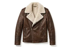Blouson aviateur vintage en cuir véritable pour homme avec col en fourrure Sherpa / Veste en cuir de qualité supérieure avec logo personnalisé - Product Image 4