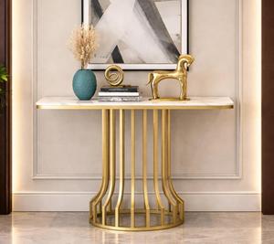 Modern Gold Metal <b>Console</b> <b>Table</b> With <b>Marble</b> Top Glam Entryway Decor Accent Piece - Product Image 3