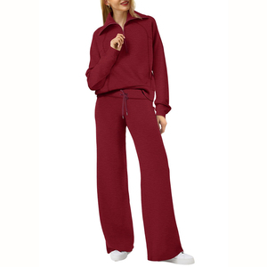 Women's Sky Blue Half-<b>Zip</b> Tracksuit Set Full Sleeve Loose Fit Solid Color Casual Sweatshirt With Drawstring Pants - Product Image 3