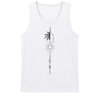 <b>White</b> <b>Men</b> Sleeveless Tank Top With Palm Tree Graphic Print Casual Summer <b>Vest</b> Gym Fitness Workout Muscle Shirt Cotton Beachwear - Product Image 1