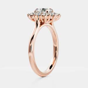 Bague de fiançailles en or 14 carats avec diamant solitaire central de taille ronde cultivé en laboratoire, halo de diamants d'appoint, bague grappe de luxe, diamant pavé certifié IGI - Product Image 3