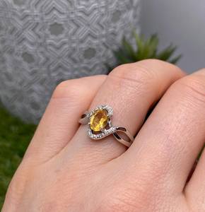 Anillo de Citrino Natural en Plata de Ley 925, Talla 7 US, Hecho a Mano, Alta Calidad, Estilo Art Deco, Certificado IGI, Anillo de Compromiso para Mujer - Product Image 3