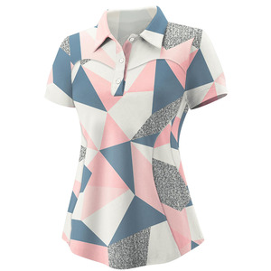 Women's Custom Print Short Sleeve Polo Shirt Quick Dry Woven Polyester Casual Golf Top T-Shirt For Women's - Product Image 2