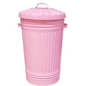 Vibrant Pink Galvanized Steel Trash Can <b>with</b> <b>Lid</b> Ribbed Metal Waste <b>Bin</b> Bedroom Office Garbage Bucket Rubbish Dustbin Barrel - Product Image 1
