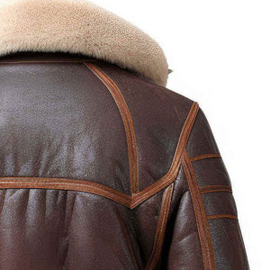 Veste de moto en cuir d'agneau pour homme avec doublure en fourrure, chaude et épaisse pour l'hiver, style motard, coupe classique, fermeture à ceinture - Product Image 6