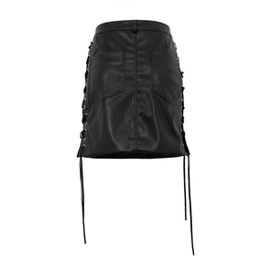 Women's <b>High</b> Waist Faux Leather Mini Pencil Skirt Lace-up Adjustable Gothic Style Solid Color All Seasons Wear - Product Image 1