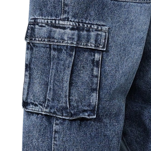 Pantalon cargo en jean bleu pour homme, taille mi-haute, coupe ample, délavage enzymatique, multi-poches, décontracté, respirant, séchage rapide - Product Image 5