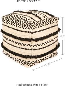 Pouf ottoman tissé de haute qualité, fait main, design bohème en tissu, poufs carrés pour le salon, décoratifs - Product Image 5