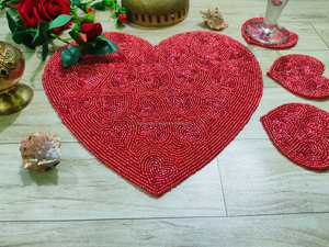 Beaded Handmade Heart <b>Placemat</b> Romantic Valentine Table Mat Wedding Dining Decor Charger Plate Mat <b>Red</b> - Product Image 4