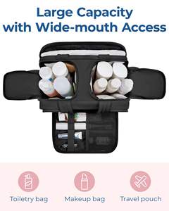 Sac de toilette tendance grande capacité en velours côtelé avec fermeture éclair et poignées pour femmes et filles, motif lettres Polye - Product Image 4