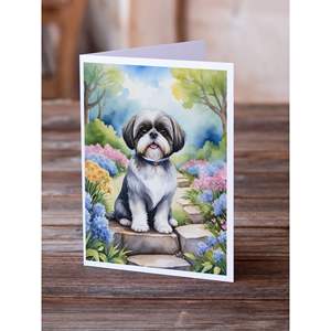 Cartes de vœux fantaisistes Shih Tzu Spring Path Pack de 8 cartes de note vierges A7 taille 5x7 avec enveloppes - Product Image 2