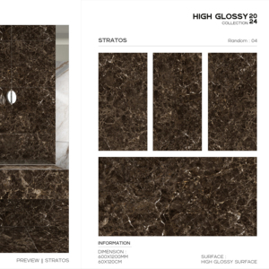 Carreaux de porcelaine à surface haute brillance, dimensions 60x120cm, 600x1200mm, 24x48, pour projets de design d'intérieur luxueux pour murs et sols. - Product Image 1