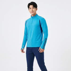 Ensemble de survêtement sportif imprimé pour homme, haut à manches longues à demi-zip, pantalon slim de couleur unie, séchage rapide, polyester, vêtements d'automne - Product Image 4