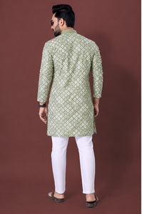 Conjunto Tradicional Kurta Pathani de Algodón Estampado para Hombre con Mangas Largas para Bodas, Diwali, Fiestas y Uso Diario - Product Image 3