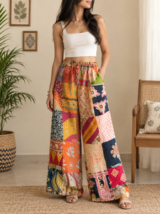 Pantalones de patchwork coloridos, pantalones de moda boho hippie, pantalones de algodón Kantha al por mayor, pantalones de patchwork boho para mujer - Product Image 4