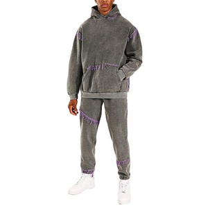 Fabricante de Conjuntos Deportivos con Efecto Desgastado al Ácido, Sudadera con Capucha y Pantalones Deportivos para Suministro al por Mayor de Moda - Product Image 1