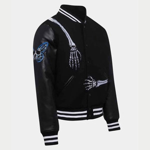 Chaqueta Bomber Gótica Negra de Alta Gama con Diseño Personalizado de Esqueleto y Mangas de Cuero Premium al por Mayor - Product Image 4