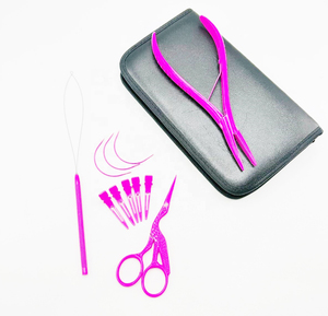 Kit d'outils pour extensions de cheveux, pinces en acier inoxydable rose blush avec pinces de sectionnement, aiguilles à perles, aiguilles de type C - Product Image 2
