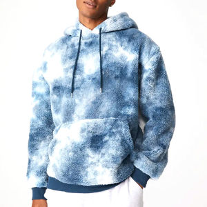 <b>Men's</b> <b>Tie</b>-Dye Fleece Hoodie Oversized Casual Winter Hooded Sweatshirt <b>Blue</b> White Pattern Regular Sleeve Knitted Breathable - Product Image 1